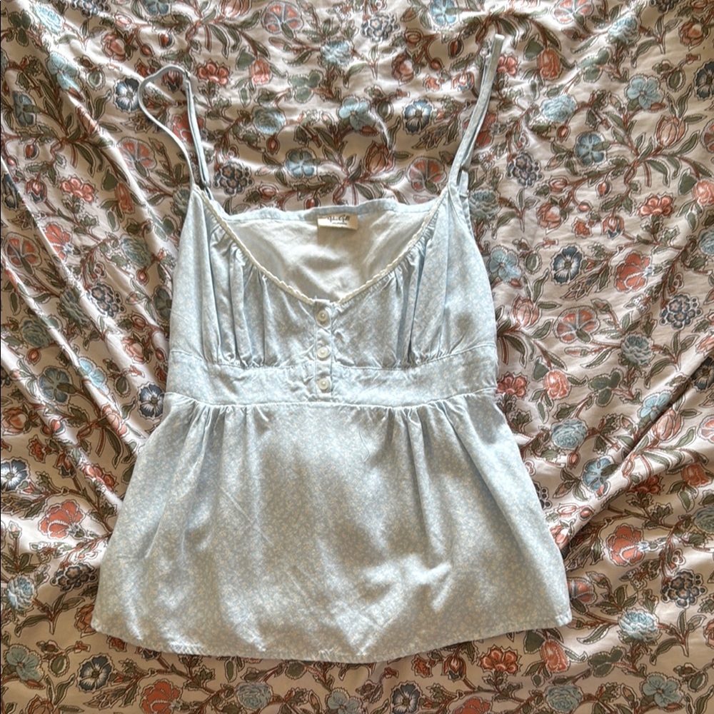 Brandy Melville Light Blue Floral Spaghetti Strap Camisole